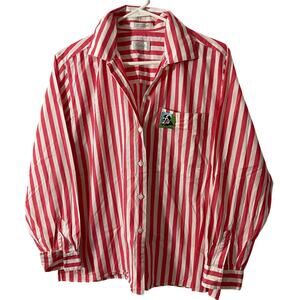 Foxcroft Button Down Shirt Womens 10 Red Striped Dog Appliqué